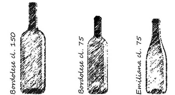 Bottiglioni e bottiglie. bordolese ed emiliana