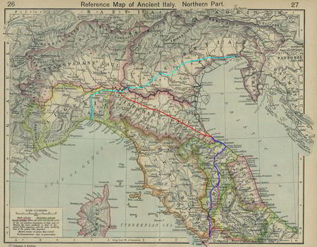 Mappa delle vie consolari