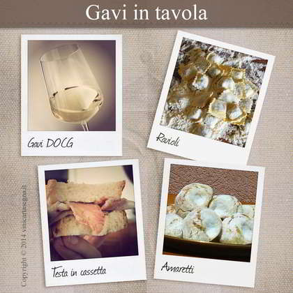 Gavi in Tavola: vino bianco, ravioli, amaretti, testa in cassetta